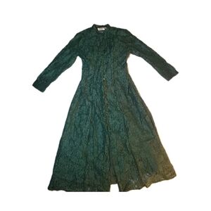 Vtg Green Lace Dress 12P Long Sleeve Tie Back Renaissance 2pc Button Down Party